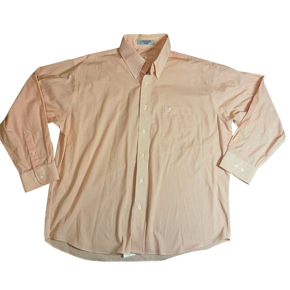 DuckHead Mens XL Button Down Shirt Orange White Striped Wrinkle Free Preppy Golf